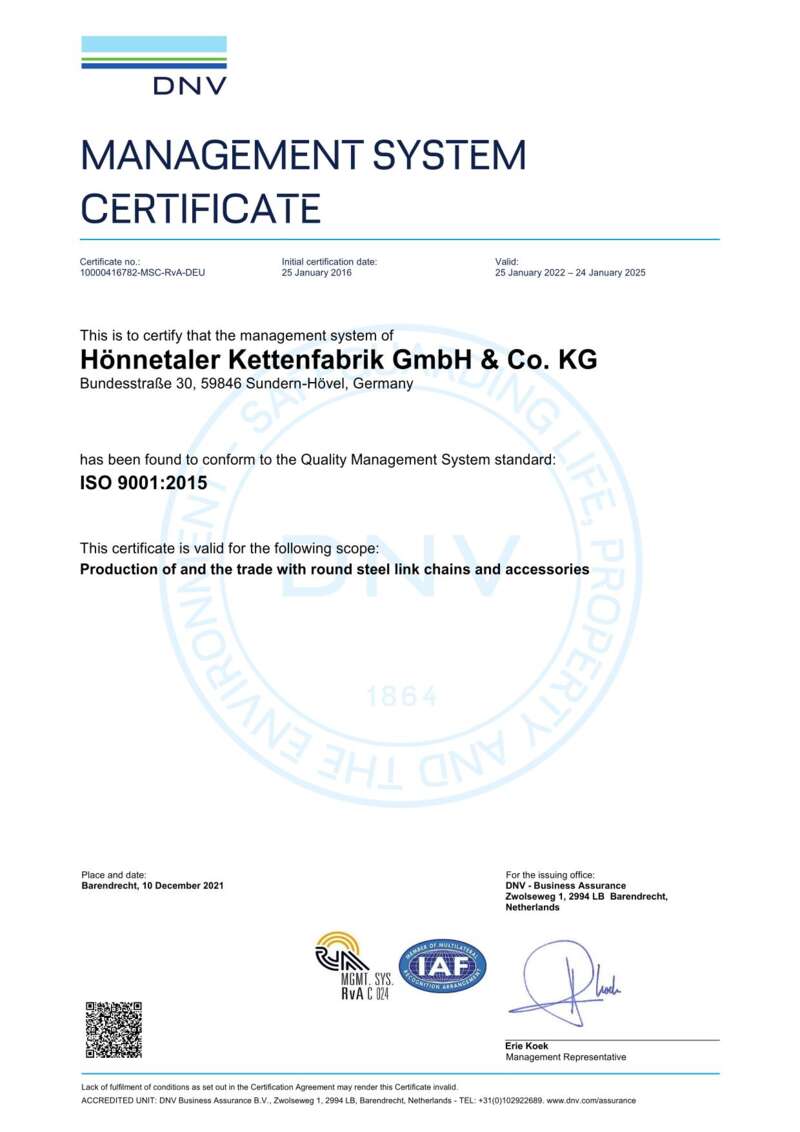 DNV Management System Zertifikat ISO 9001:2015
