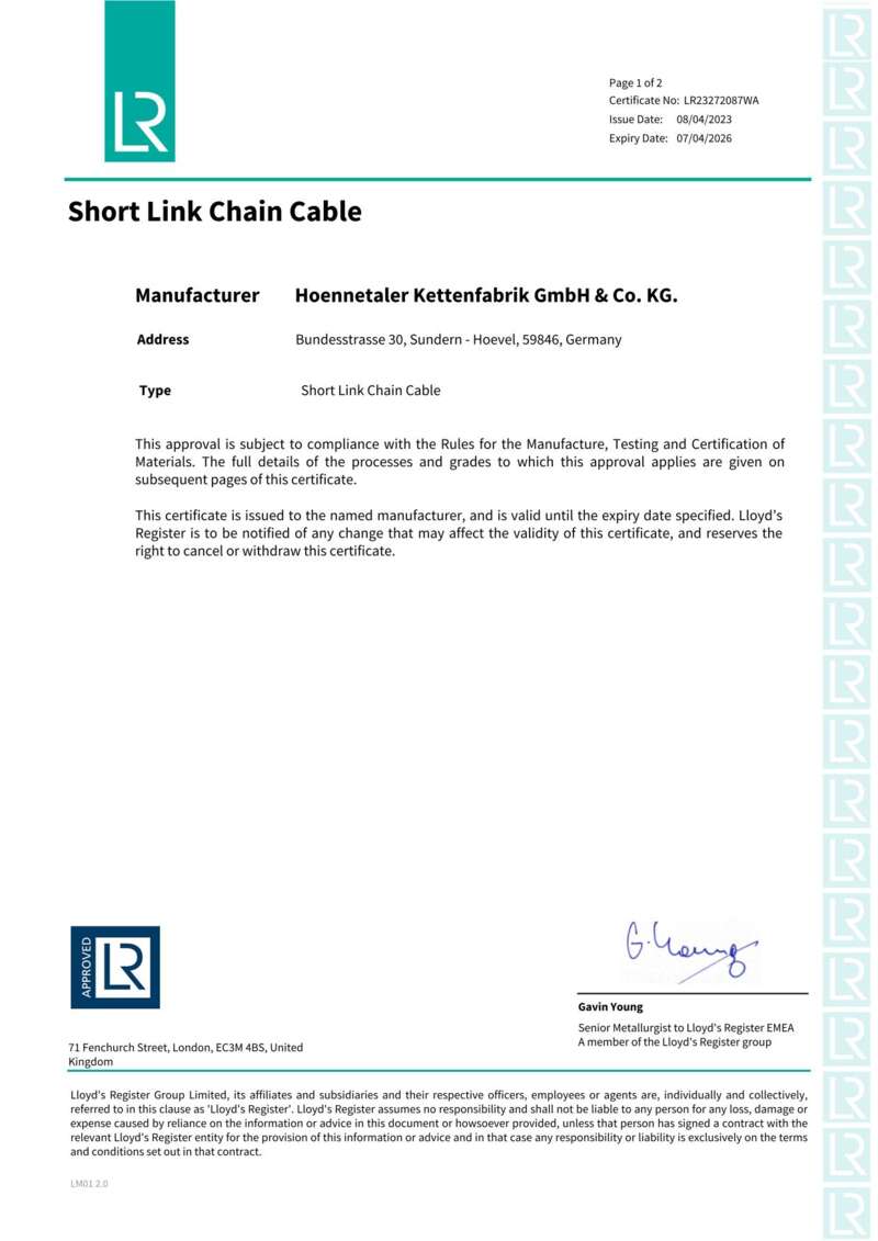 LR List 10 Approved Manufacturer of Short Link Chain Cable