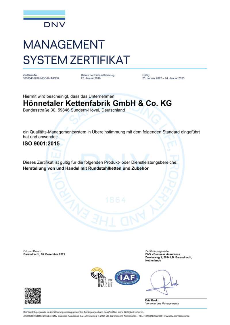 DNV Management System Zertifikat ISO 9001:2015